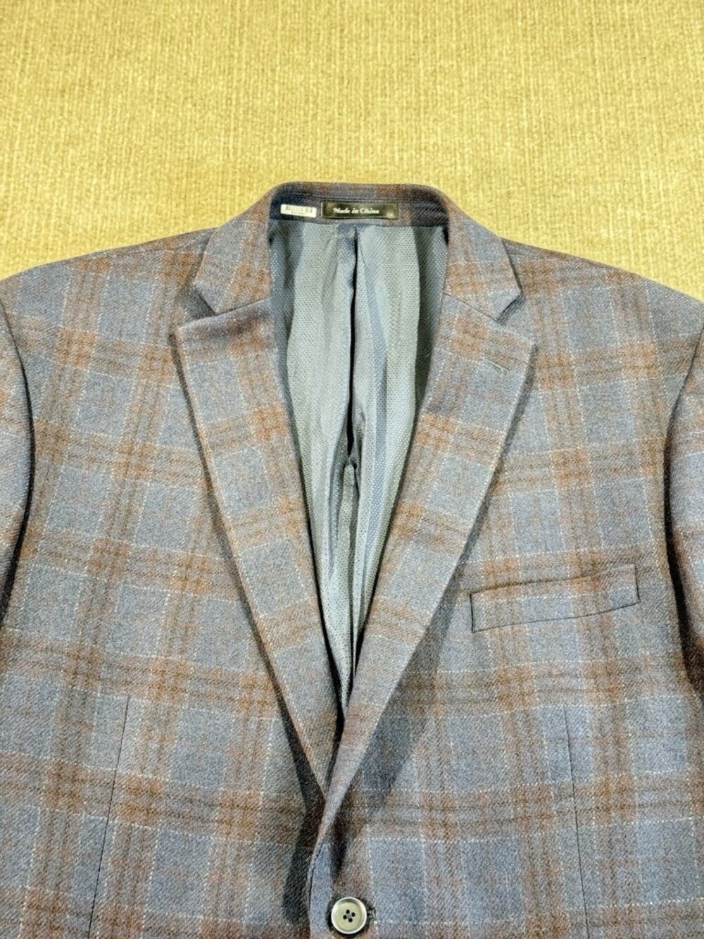 Michael Kors Navy Blue Glen Check Plaid Sport Coat Suit Blazer 46R Wool